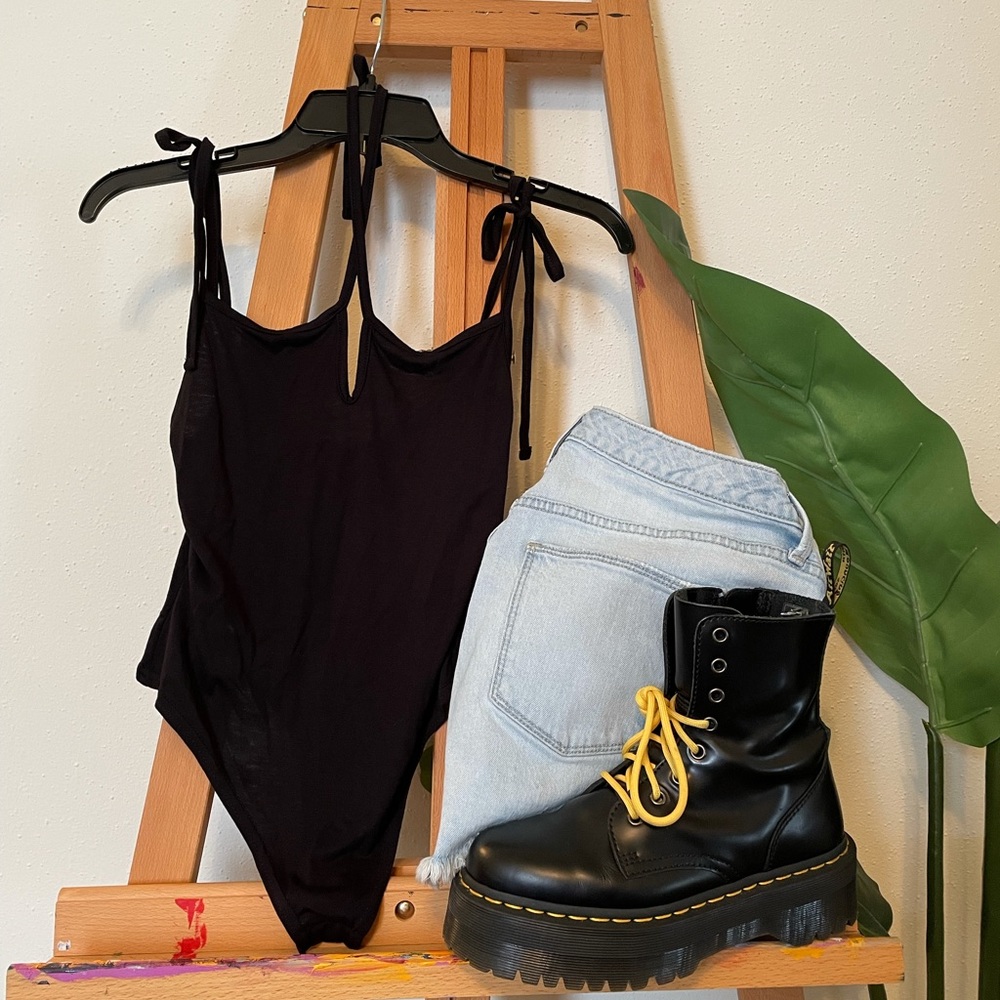 NASTYGAL Strap Me Down strappy black bodysuit US 8 NWT